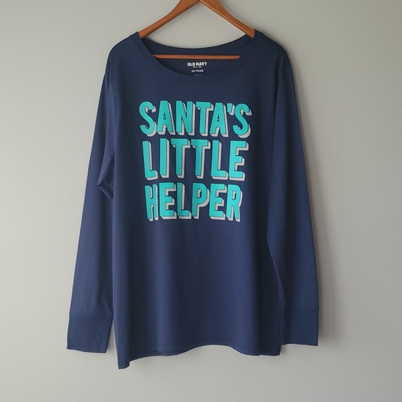 Old Navy Blue Long Sleeve Christmas Santas Little Helper Tee Shirt Womens XXL - Picture 1 of 5